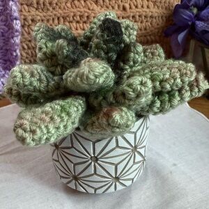 Handcrafted Green Crochet Succulent in Geometric Pot